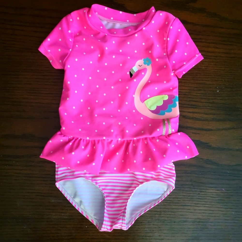 Carters Pink flamingo 2 piece swimsuit 9 months